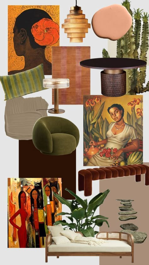 Check out saturnbl1ss's Shuffles Art Deco Studio, Collage Moodboard Interior Design, Moodboard Collage Interior, Mood Board Interior, African Interior, Eclectic Modern, Deco Studio, Interior Design Mood Board, Apartment Decor Inspiration