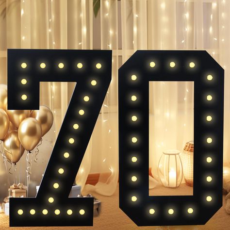 PRICES MAY VARY. 【Large Numbers for Party Decor】3 FT Black pre-cut foam mosaic number frame with warm white LED lights is an eye catching centerpiece for birthday party, anniversary and Christmas. Light up your party and create warm atmosphere! It's also a great way to showcase the age or milestone being celebrated. 【Perfect Party Backdrop-Two Ways to Display】Different from other number, our latest marquee numbers light up numbers can not only be placed on the table or ground steadily with back Number Mosaic, Light Up Numbers, Foam Frame, Large Numbers, Anniversary Decorations, Birthday Backdrop, Party Wedding, Wedding Decor, Light Up