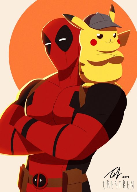 Deadpool Ships, Deadpool Gif, Deadpool Cartoon, Deadpool Fan Art, Deadpool Pikachu, Mythical Animals, Deadpool Art, Detective Pikachu, Thanos Marvel