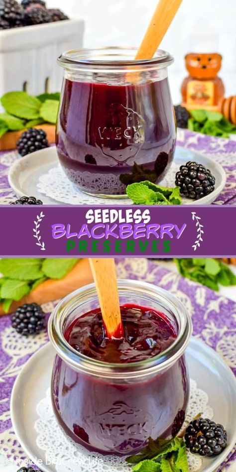 Seedless Blackberry Jam Recipe, Blackberry Jelly Recipe Seedless, Canning Jar Ideas, Seedless Strawberry Jam Recipe, Homemade Jams And Jellies Recipes, Blackberry Preserves Recipe, Homemade Jam Recipes, Blackberry Jelly Recipe, Preserves Recipes