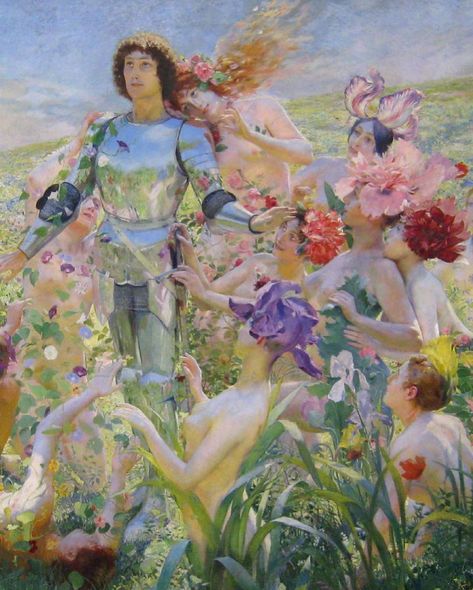 Art History Details 🎨 on Instagram: “🌸The Knight of The Flowers, 1894 - Georges Rochegrosse (1859-1938)🌸” George Rochegrosse, Georges Rochegrosse, Knight Of Flowers, Bel Art, Oc Inspo, The Knight, Have Inspiration, Arte Inspo, Art Et Illustration