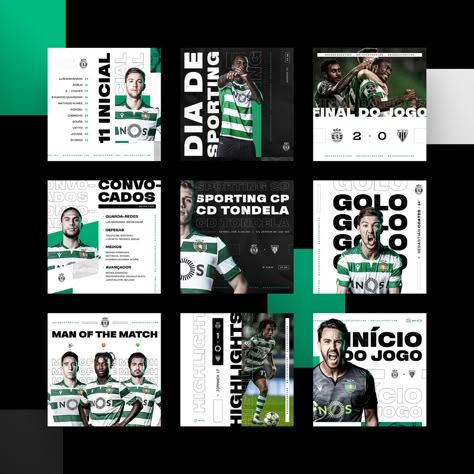 Soccer Design Graphics, Soccer Social Media, Soccer Template, Sporting Cp, 잡지 레이아웃, Sports Design Ideas, Instagram Feed Planner, Sport Branding, Sports Design Inspiration