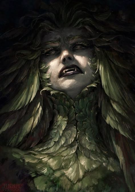 ArtStation - Unhinged, Anna Verhoog Harpies Art, Harpy Reference, Fae Monster, Harpy Aesthetic, Fey Dragon, Unseelie King, Harpy Art, Potential Aesthetic, Feather Aesthetic