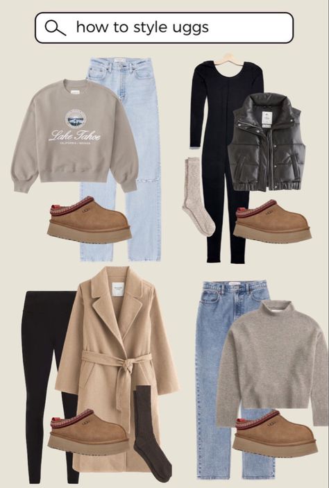 How To Wear Ugg Tazz, Ugg Casual Outfit, Outfit Ideas Ugg Tasman, Uggs Outfit Slippers, Ugg Classic Outfit, Ugg Tazz Platform Slippers Outfit, Ugg Tazz Slippers Outfits, Ugg Tazz Outfit Ideas Winter, How To Style Uggs Tasman