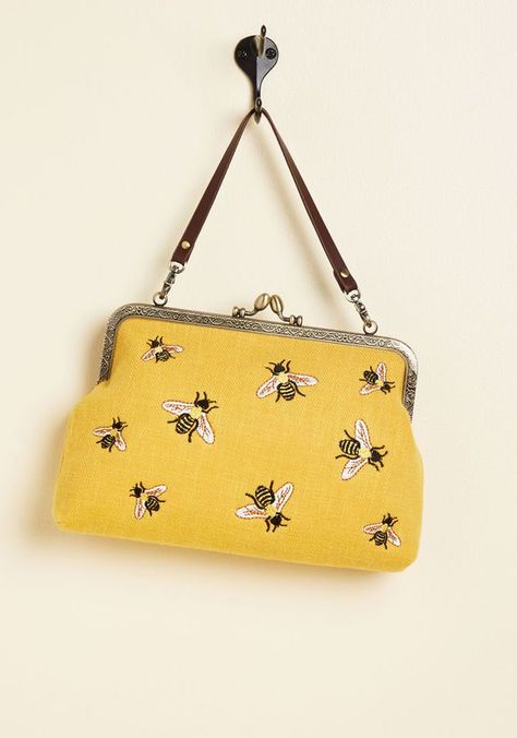 Bee Purse, Bee Bag, Yellow Clutch, Embroidered Bee, Yellow Bee, Embossed Metal, Canvas Purse, Bee Gifts, Cute Purses