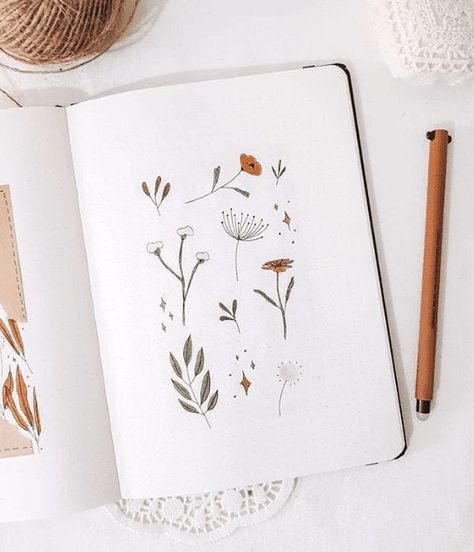 Flower Bullet Journal Theme, Bullet Planner Ideas, Flower Bullet Journal, Bullet Journal Theme Ideas, Journal Theme Ideas, Simple Bullet Journal, Realistic Flower Drawing, Branch Drawing, Faux Calligraphy