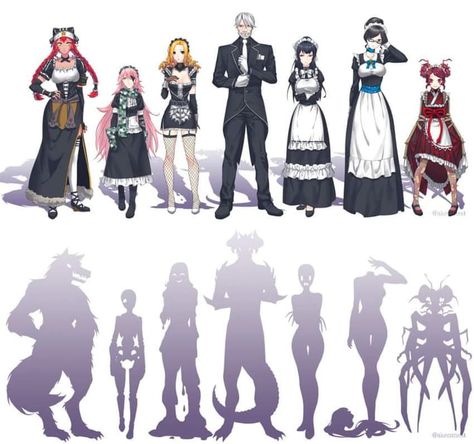 The pleiades maids and Sebas (plus their true forms) Anime Monsters, Monster Girl, Fanarts Anime, All Anime, Anime Comics, Fantasy Creatures, Character Design Inspiration, Character Concept, Anime Fanart