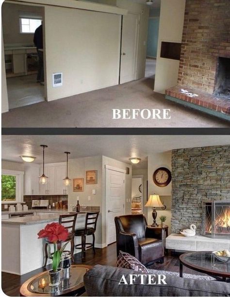 Before And After Home Interior, Old Home Renovation, Interior Remodeling, Open Kitchen And Living Room, House Makeovers, Old Home Remodel, Urban Cottage, Bungalow Renovation, Diy House Renovations