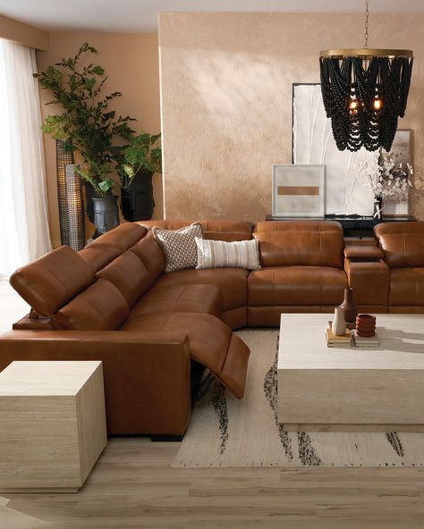 The sectional with everything (read: dual-power reclining, 100% Italian top-grain leather, hidden console with cupholders, charging and LED lighting) is now available to experience everywhere. Check it out for yourself in your nearest store and online 24/7#apartmentliving #livingroomdecor #smallspaces #cozyhome #interiordesign #apartmenttherapy #homedecor #minimalistliving #cityliving #apartmentstyle Leather Sectional Living Room, Living Room Designs Modern Luxury, Sectional Living Room Decor, Brown Leather Couch Living Room, Living Room Decor Brown, Room Decor Brown, Living Room Designs Modern, Leather Reclining Sectional, 2024 Living Room