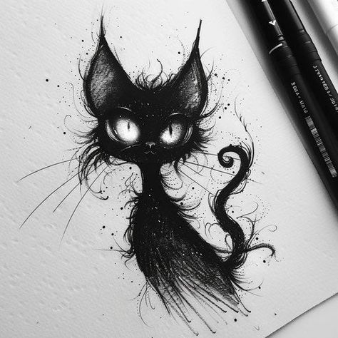 Magic Tattoo Flash Collection Little Black Cat Tattoo, Magic Cat Tattoo, Spooky Tattoo Designs, Black Cat Witch Tattoo, Witchy Animal Tattoo, Goth Black Cat Tattoo, Spooky Owl Tattoo, Cat Tattoo Simple, Magic Tattoo