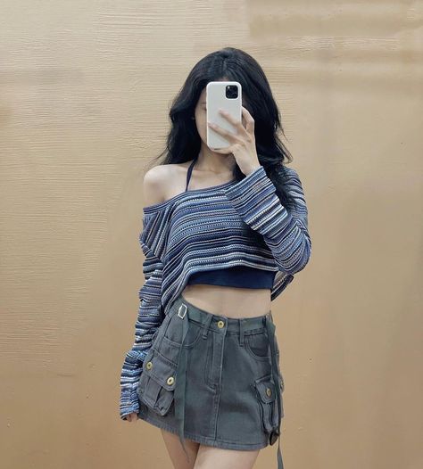 Acubi Fashion Blue, Acubi Style Outfits, Korean Fashion Blue, Outfit Y2k Aesthetic, Acubi Outfit, Acubi Aesthetic, Y2k Acubi, Korean Y2k, Outfit Jean