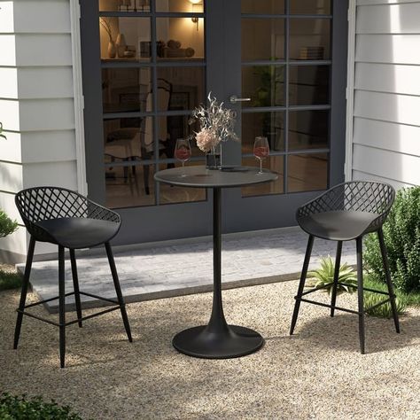 Kurv 3-Piece Counter Height Bistro Set, Weather Resistant, Indoor/Outdoor - On Sale - Bed Bath & Beyond - 37605995 Pedestal Table Base, Table Bistrot, Outdoor Bistro Set, Round Table Top, Minimalist Silhouette, Counter Table, Counter Height Table, Modern Patio, Entryway Table