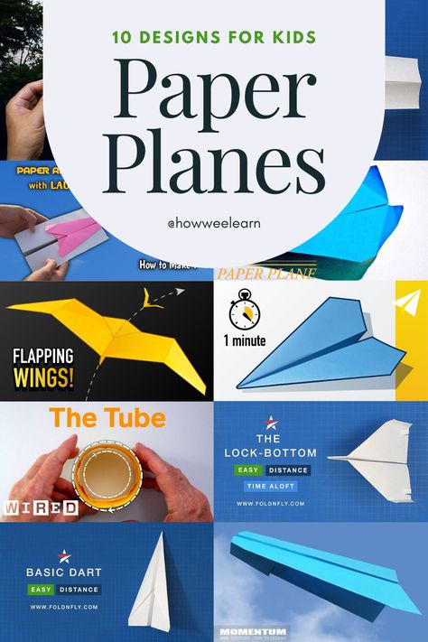 10 Paper Airplane Designs for Kids Paper Airplane Science Fair Project, Paper Airplane Designs, Paper Airplane Instructions, Paper Airplanes Instructions, Best Paper Plane, Toddler Science Experiments, Airplane Activities, Make A Paper Airplane, Preschool Stem