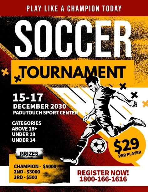 Design created with PosterMyWall Football Tournament Poster Design, Tournament Flyer Design, Camp Flyer, Soccer Tournament, Football Camp, Football Tournament, 17 December, Sport Poster Design, Flyer Poster