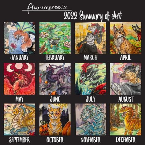 Kathi Golder on Instagram: "Happy new year everyone. 🥳🎉 With another year past, there’s yet another summary of art from me. This year I haven’t done many private projects really, but joined an all year round Aceo exchange challenge! It’s cool to see one little artwork with colors and background in the size of an art trading card for each month. It was super fun so I‘m joining again in 2023. 😋 - Template by theartarmature on DeviantArt - #2022artsummary #2022art #2022artchallenge #summaryofart Art Summary Template 2023, Art Summary Template, 2023 Template, Art Trading Cards, Happy New Year Everyone, Art Template, Trading Card, Happy New, Happy New Year