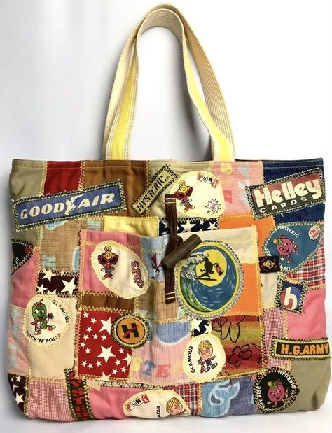 hysteric glamour reversible patchwork bag Patchwork Bags Diy, Patchwork Aesthetic, Upcycled Tote, Patchwork Tote Bags, Aesthetic Bags, Reversible Tote Bag, Reversible Tote, Custom Tote Bags, Hysteric Glamour