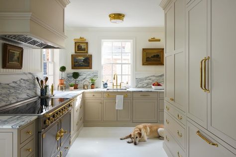 Ashley Hanley | kitchen of our dreams 🤍 A big thank you to my friends at @kdwhome who helped translate my rough sketch into the most perfect cabinets.… | Instagram Gold Kitchen Accents, Brass Kitchen Fixtures, La Cornue Kitchen, Dreamy Kitchens, Spain House, Freestanding Cooker, Kitchen Backsplash Designs, Backsplash Designs, Brass Kitchen