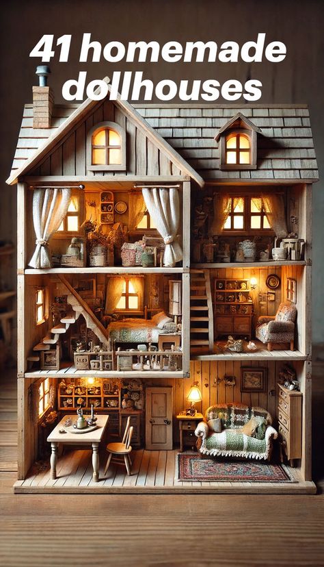 homemade dollhouses Homemade Dollhouse, White Wooden Floor, Dollhouse Furniture Tutorials, Portable Doll House, Dollhouse Bookshelf, Tiny Person, Dollhouse Decorating, Dolls House Shop, Doll Furniture Diy