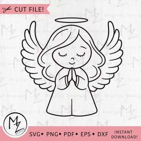 Christmas Angel Drawing, Angel Drawing Easy, Angel Template, Angel Outline, Cartoon Angel, Angel Png, Angel Praying, Angel Svg, Praying Angel