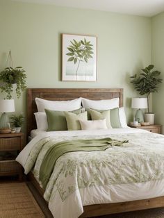 Soft Green Bedroom, Light Green Bedrooms, Green Bedroom Walls, Green Bedroom Decor, Green Artwork, Sage Green Bedroom, Green Walls, Redecorate Bedroom, Green Rooms