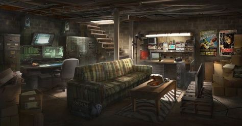 Basement Aesthetic, Zombie Apocalypse House, Apocalypse House, Cyberpunk Room, Bunker Home, Apocalypse Art, Scenery Background, Dekorasi Kamar Tidur, Paranormal Investigation