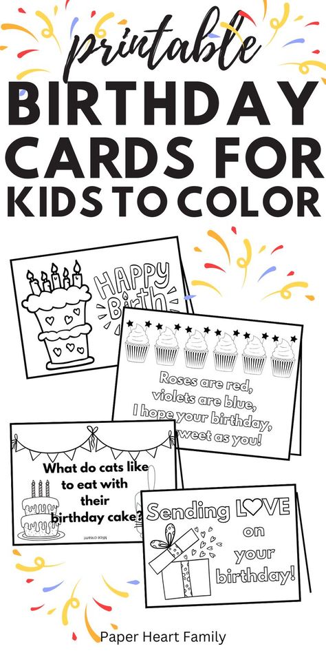 Seven super cute free printable birthday cards for kids to color! Choose from a joke birthday card, roses are red birthday poem and more! Having your child make homemade birthday cards will teach them to joy of giving from the heart. Free Printable Birthday Cards For Grandma, Teacher Birthday Card Printable, Coloring Birthday Cards Printable, Grandpa Birthday Card From Kids, Free Printable Birthday Cards To Color, Birthday Card Coloring Printable, Birthday Certificate Printable Free, Diy Birthday Card For Friend, Birthday Card Templates Printable Free