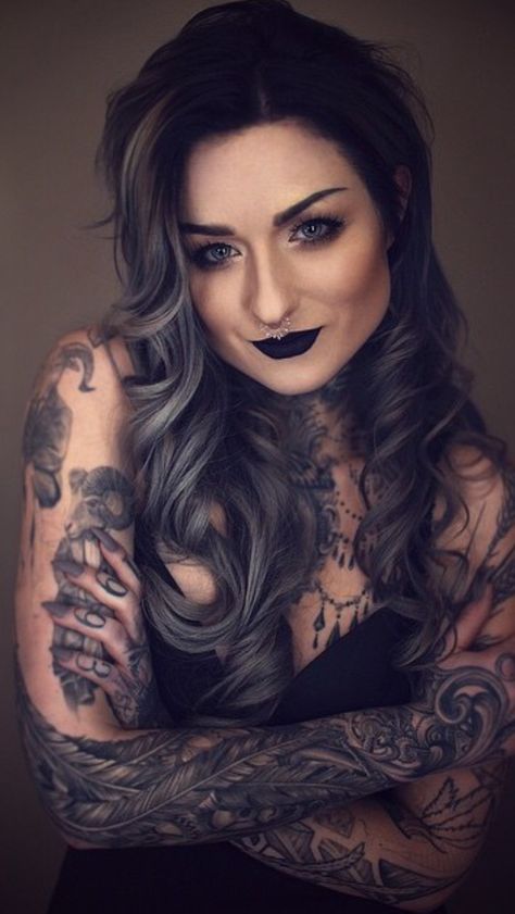 Ryan Ashley Tattoo, Best Celebrity Tattoos, Ryan Ashley Malarkey, Ryan Ashley, Woman With Tattoos, Tattoo Girls, Black Lipstick, Tattoed Girls, Tattoo Cover