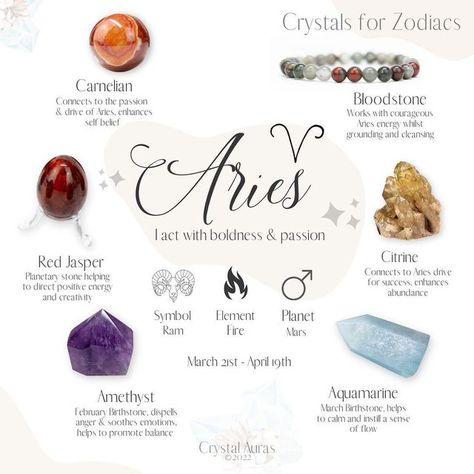 Aries Infographic, Mars Crystals, Crystals For Aries, Aries Crystals, Aries Dates, Aries Energy, Zodiac Crystals, Aries Symbol, Aries Season