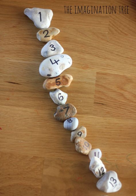 The Imagination Tree writes numbers on pebbles with permanent marker, & then uses them for for counting, ordering & addition maths activities. Early Years Maths, Imagination Tree, Addition Games, Maths Games, Subtraction Activities, Natural Number, Math Number Sense, Math Manipulatives, Number Activities