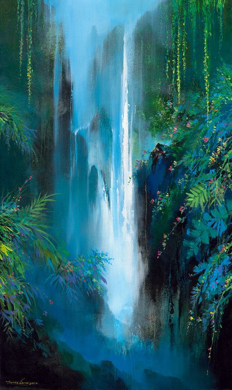 Waterfall Reference, Forest Falls, Waterfall Paintings, Waterfall Art, Water Fall, Landscape Art Painting, Nature Art Painting, Fantasy Art Landscapes, Futurism