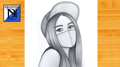 Girl Wearing Mask, Drawing Of Girl, Girls Drawing, Girl Drawing Easy, Wearing Mask, Mask Drawing, Easy Love Drawings, Easy Drawing Tutorial, Pencil Drawings Easy