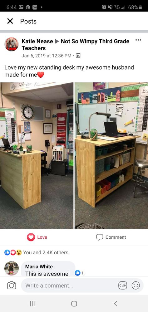 Desk Setup In Classroom, High School Teacher Desk Ideas, Diy Teacher Podium, Teaching Podium, Portable Classroom Setup, Teacher Standing Desk, Diy Podium, Classroom Podium, Teacher Desk Ideas