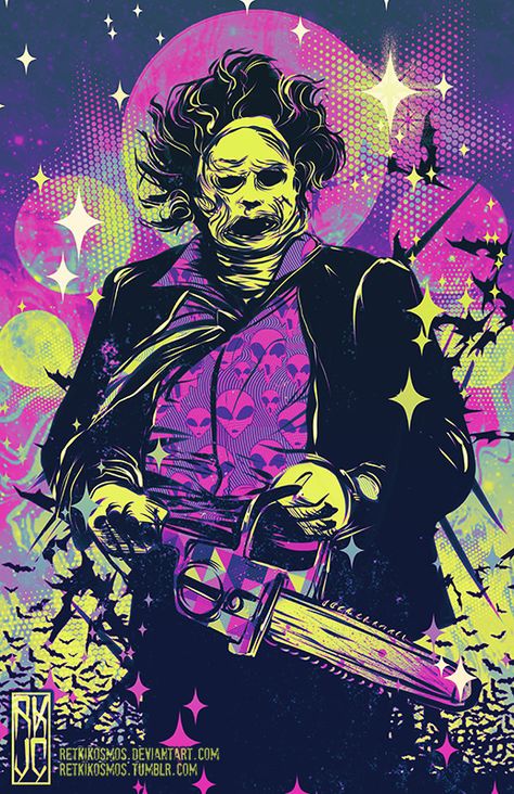 Neon Horror - Leatherface - Texas Chainsaw Massacre by RetkiKosmos                                                                                                                                                                                 More Neon Horror, Horror Villians, Leather Face, Horror Fanatic, Horror Stuff, Arte Punk, Slasher Movies, Horror Movie Icons, Horror Artwork