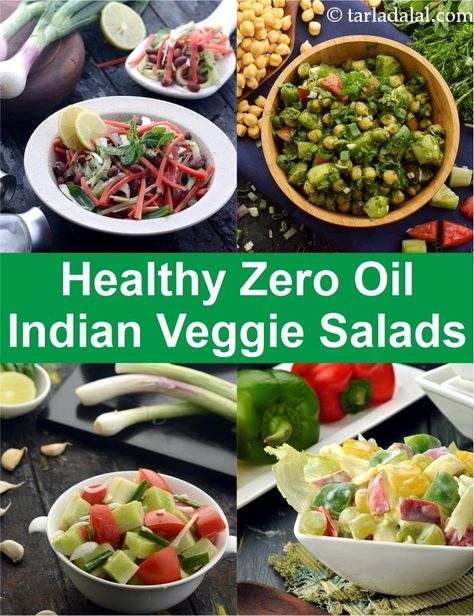 Zero Oil Salad Recipes, Zero Oil Veg Indian Recipes Zero Oil Vegetarian Recipes, Without Oil Recipes Indian, Zero Oil Indian Recipes, Veg Salad Recipes Indian, No Oil Recipes, Salad Recipes Indian, Veg Indian Recipes, Veg Salad Recipes, Veg Salad