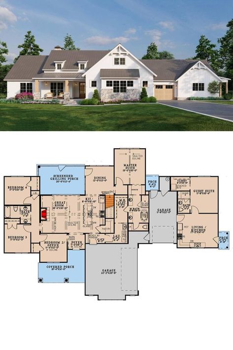 Multigenerational House Plans, Multigenerational House, Inlaw Suite, In Law House, In-law Apartment, Garage Floor Plans, 5 Bedroom House, Family House Plans, Contemporary Farmhouse