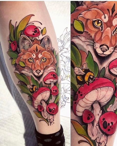 -tattoos- on Instagram: “Tattoo by @vonthink ———————————————— #tattoos #tattooart #ink #tattoo #tattoolove #tattoooftheday #inked #neotrad #neotraditional…” Bumble Bee Tattoo, Charm Bracelet Watch, Rabbit Tattoos, Fox And Rabbit, Instagram Tattoo, Tattoo Portfolio, Bee Tattoo, Ink Sketch, Animal Heads