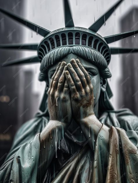 Hands Covering Face, Statue Of Liberty Face, Crying Statue, Vector Cityscape, Face Palm, Lady Liberty, Random Things, Statue Of Liberty, Cityscape