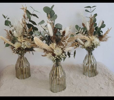 Neutral Boho Centerpiece, Sage Green Boho Wedding Table Decor, Pampas Eucalyptus Centerpiece, Pompous Grass And Eucalyptus Centerpieces, Boho Greenery Centerpieces, Pampas Grass Eucalyptus Centerpiece, Centerpieces Wedding Neutral, Sage And Pampas Wedding, Natural Flower Arrangements Rustic