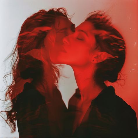 Vampire Kissing Double Exposure Red Photography Red Effect, Vampire Kiss, Inspirational Digital Art, Dynamic Lighting, Red Photography, Photography Movies, Exposure Photography, High Contrast, Double Exposure