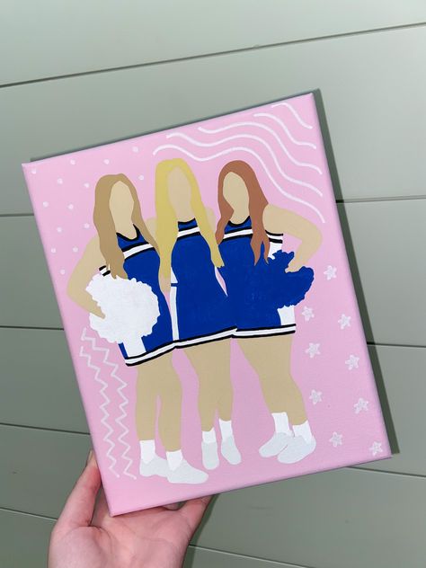 Cheerleader Canvas Painting, Cheerleader Painting On Canvas, Cheerleading Painting, Cheer Paintings Ideas, Cheerleader Painting, Cheer Painting, Painting Friends, Gymnastics Cakes, Lovely Paintings