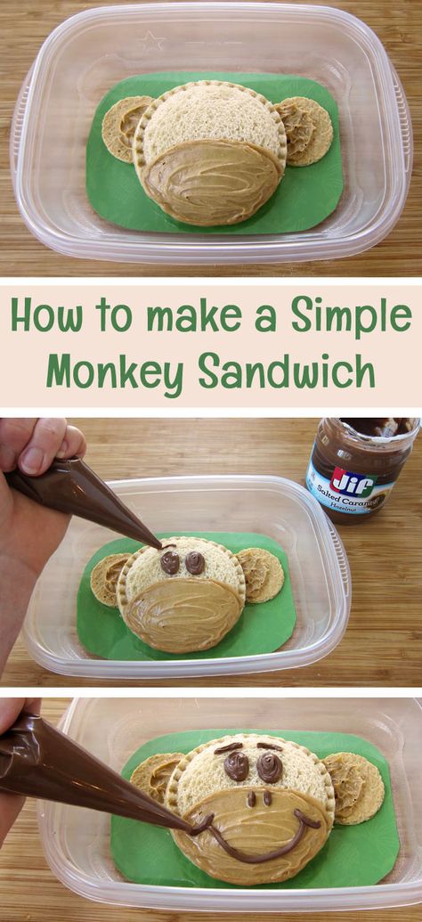 How to make a simple monkey sandwich using Smucker's® Uncrustables®. They make a fun lunch for kid's on your day at the zoo. Smuckers Uncrustables, Night Monkey, Fun Kid Lunch, Animal Snacks, Best Camping Meals, Kid Snacks, Kids Lunches, Tasty Snacks, Easy Camping Meals