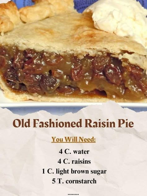 Raisin Pie Recipe Easy, Old Fashioned Raisin Pie Recipe, Raisin Pie Recipe, Raisin Sauce, Raisin Pie, Mincemeat Pie, Pie Recipe Easy, Pie Filling Recipes, Easy Pie Recipes