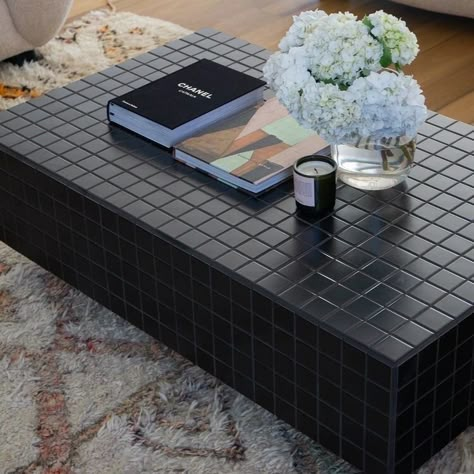 Floating Coffee Table, Tiled Coffee Table, Tile Table, Butter Coffee, Bench Seats, Tile Furniture, Charcoal Black, Small Space Living, Interior Inspo