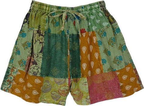 Hippie Shorts, Bohemian Shorts, Patchwork Shorts, Mixed Prints, Earthy Outfits, Hippie Look, Bohemian Handmade, Trendy Skirts, Shorts Cotton