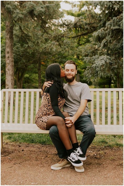 couple sitting on bench in omaha park Couples Sitting Poses Couch, Bench Photography Poses Couple, Bench Poses Couple, Couples Sitting On A Bench, Bench Photoshoot Couple, Sitting On A Bench Poses, Couple Couch, Bench Poses, Couple Sitting On Bench