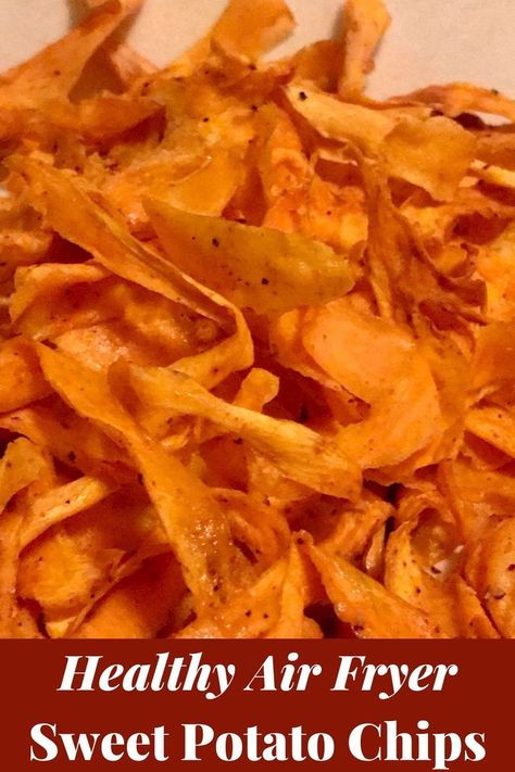 Sweet Potato Chips In Air Fryer, Sweet Potato Chips Air Fryer Recipe, Air Fried Sweet Potato Chips, Sweet Potatoe Air Fryer Chips, Sweet Potato Chips Air Fryer, Air Fryer Floppy Chips, Crispy Homemade Fries, Air Fryer Sweet Potato Chips, Air Fryer Diced Sweet Potatoes