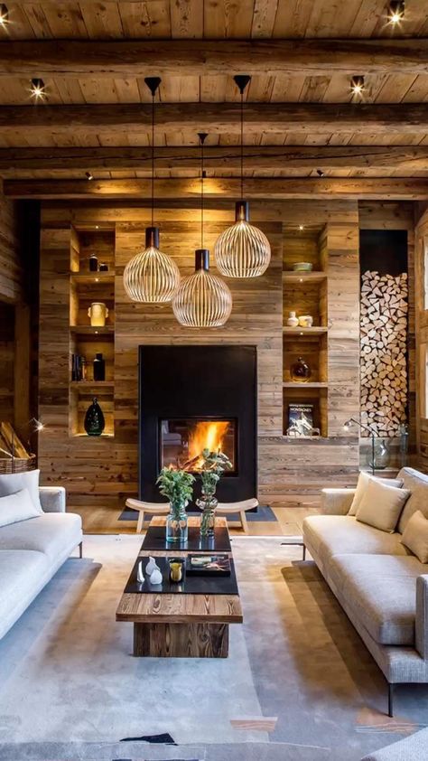 Modern Lodge Living Room, Ski Chalet Living Room, Mountain Lodge Living Room, Mountain Lodge Interior, Cabin Interiors Cozy, Ski Lodge Interior, Ski Chalet Interior, Chalet Living Room, Modern Mountain Cabin