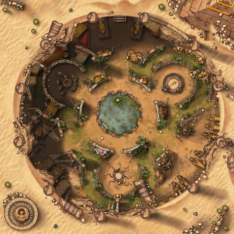 Dnd Desert Map, Jungle Battlemap Dnd, Desert Temple Battlemap, Desert Battlemap, Desert Battlemaps Dnd, Dnd Jungle Temple Map, Desert Map, Desert Town, Fantasy City Map