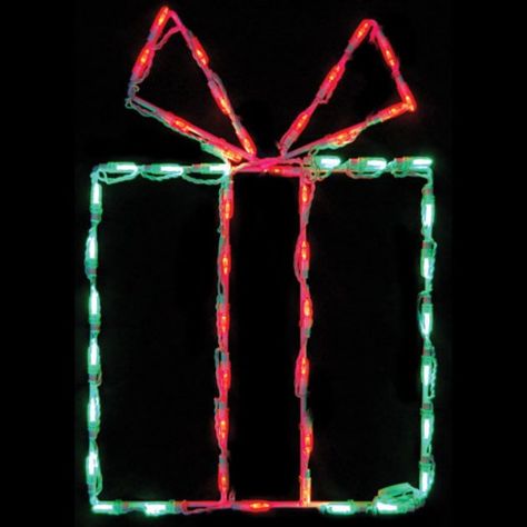 26 in. Outdoor LED Small Gift Box Display - 50 Bulbs Lighted Christmas Boxes, Gift Box Display, Outdoor Christmas Decorations Lights, Happy Holidays Sign, Inflatable Christmas Tree, Christmas Lights Background, Haunted House Decorations, Christmas Yard Art, Bow Light