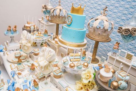 Little Prince Birthday Party | CatchMyParty.com Bippity Boppity Two, Little Prince Birthday Party, Cinderella Birthday Party Decorations, Prince Birthday Party, Cinderella Birthday Party, Two Birthday, Princess Theme Birthday, Prince Birthday, Second Birthday Ideas